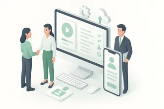 Imagen que representa el control horario, mostrando empleados fichando y gráficos de gestión de tiempo.